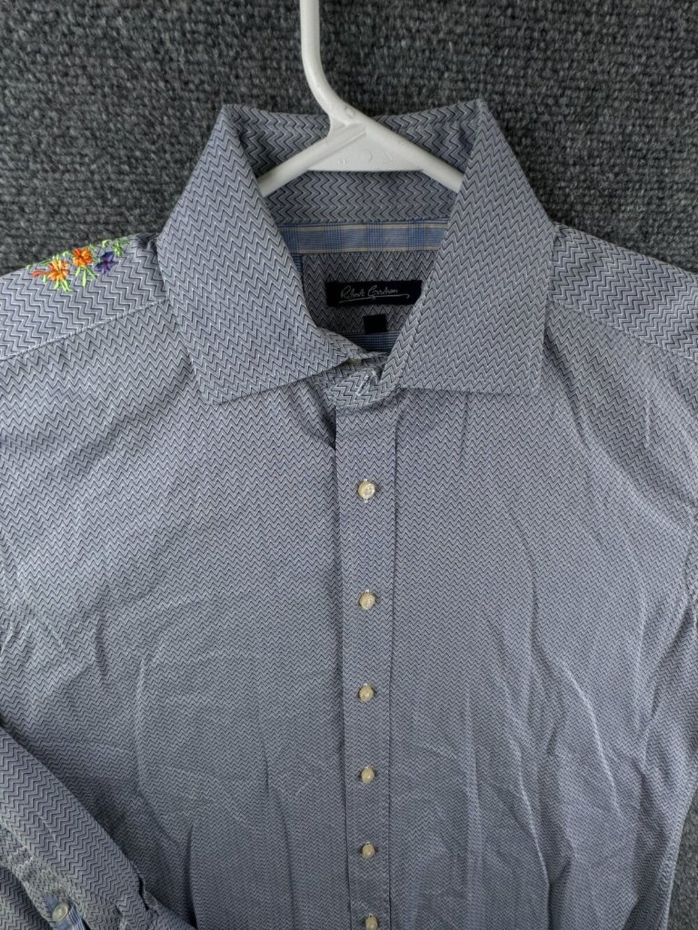 Robert Graham Large Long Sleeve Button Up Shirt Gray Zigzag Floral Embroidery
